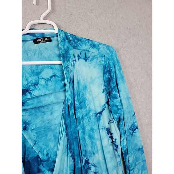 Lock & Love Aqua Blue Tie Dye Open Trapeze Cardigan Women's Plus 3XL Stretch - Picture 4 of 12